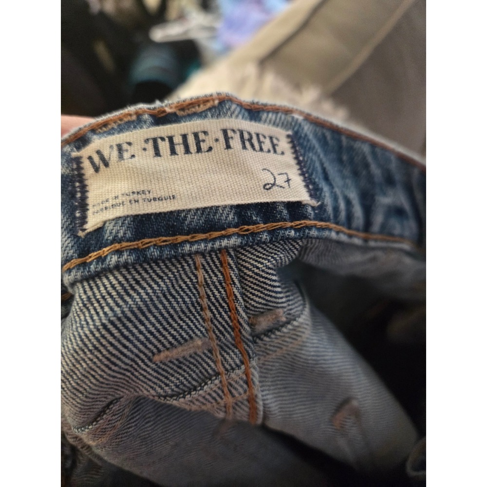 Free People We The Free Good Luck Mid-Rise Barrel Jeans Blue Denim 27 Distressed - Picture 4 of 7